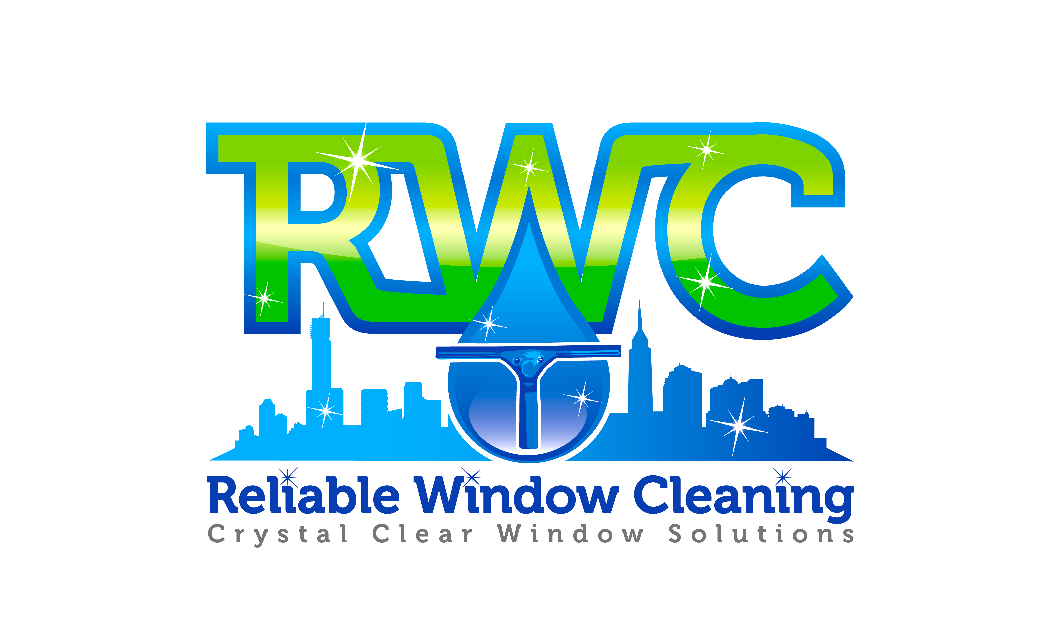 RWC Reliable Window Cleaning skyline and squeegee logo